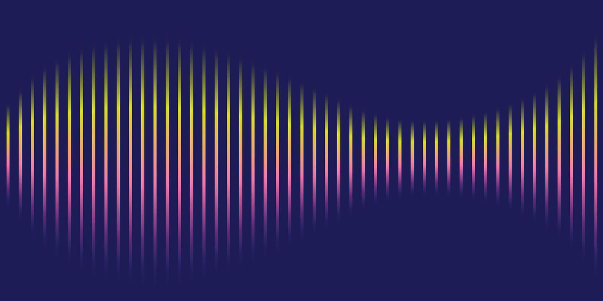 Abstract Colorful Sound Wave Pattern, Vibrant Gradient Lines Flowing Across Dark Blue Background, Serene and Peaceful Digital Art vector