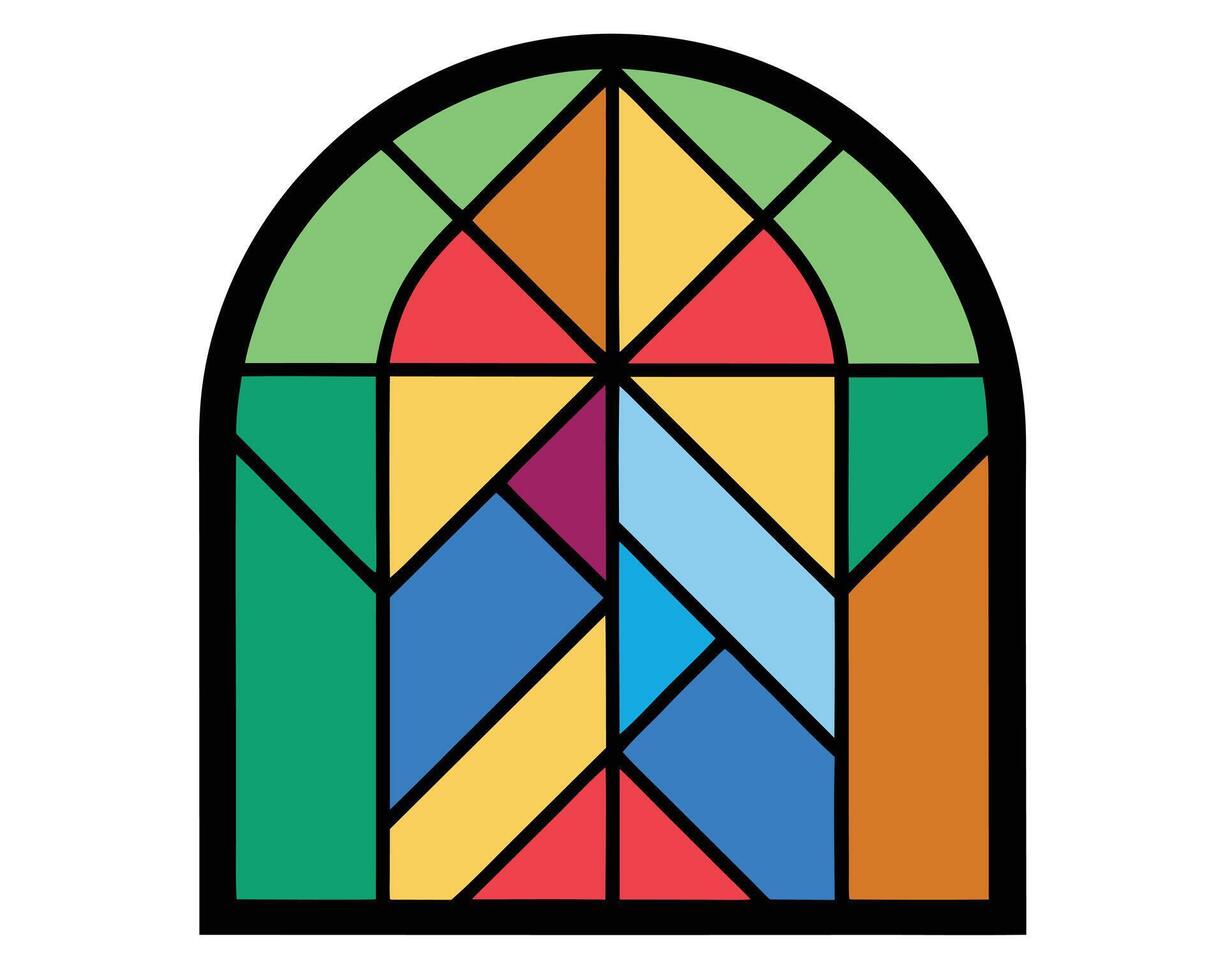 Vibrant Abstract Arch-Shaped Stained Glass Window Design, Joyful and Colorful Geometric Pattern in a Church Setting vector