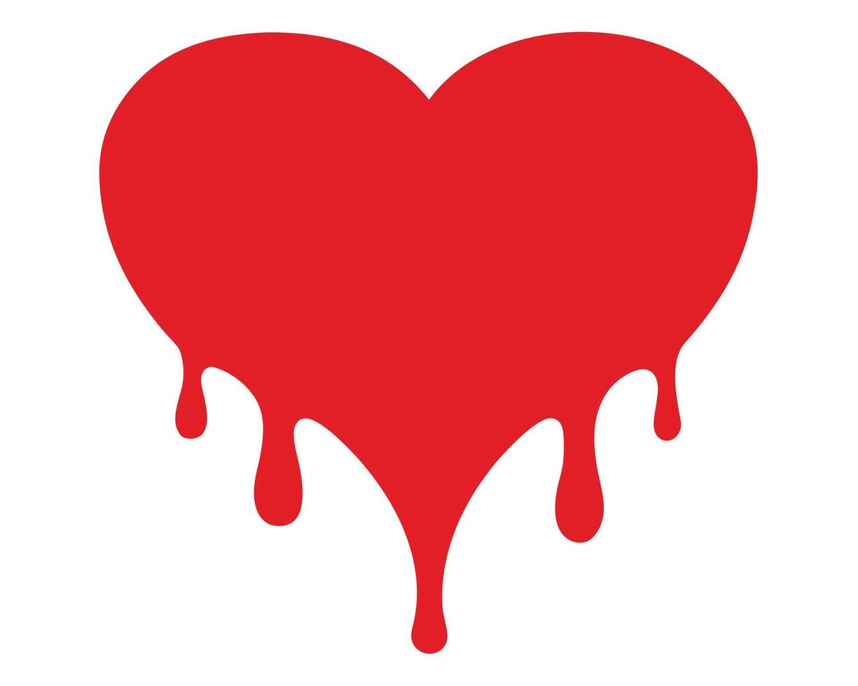 Melted Red Heart Shape, Dripping Paint, Sad Romance, Minimalist Illustration, White Background, Broken Heart Concept, Valentines Day, Love, Loss, Sorrow, Abstract Art Design vector