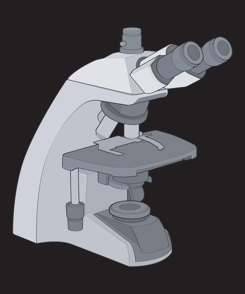 Detailed hand-drawn illustration of a compound microscope, ideal for use in scientific presentations, educational materials. vector