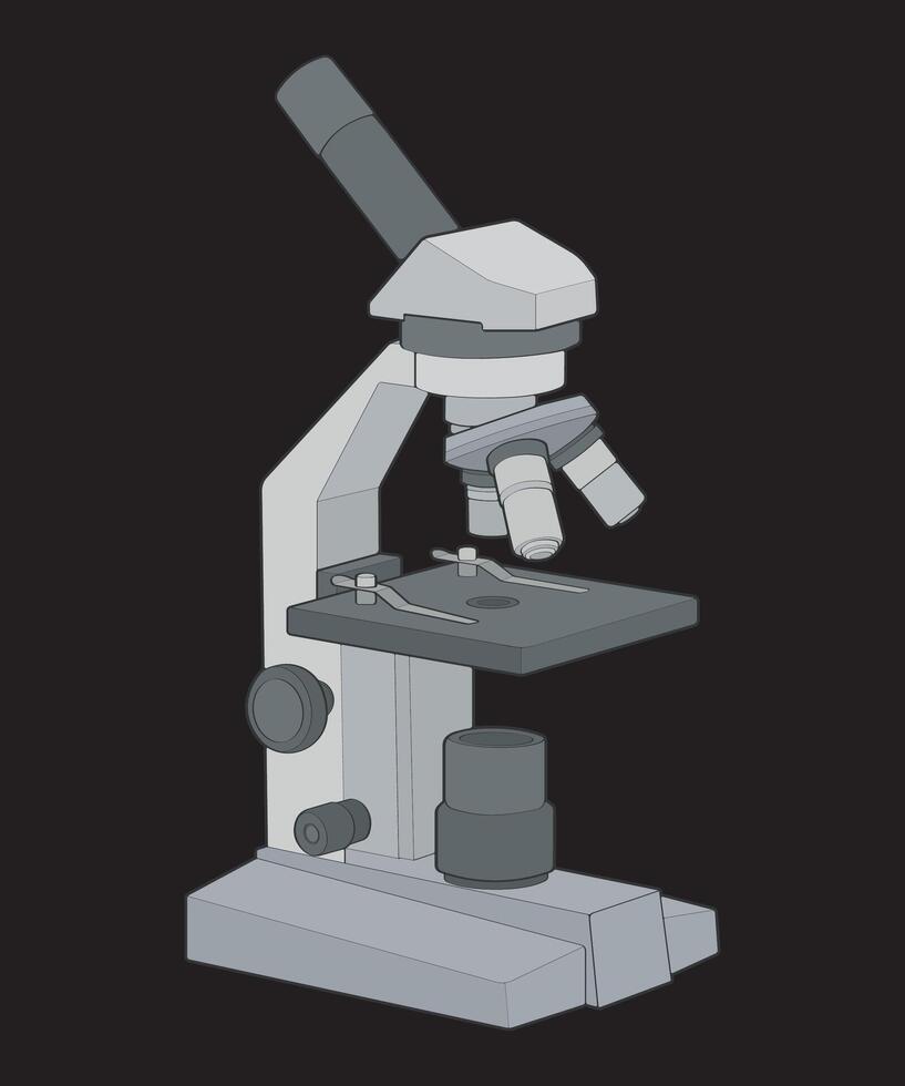 Detailed hand-drawn illustration of a compound microscope, ideal for use in scientific presentations, educational materials vector