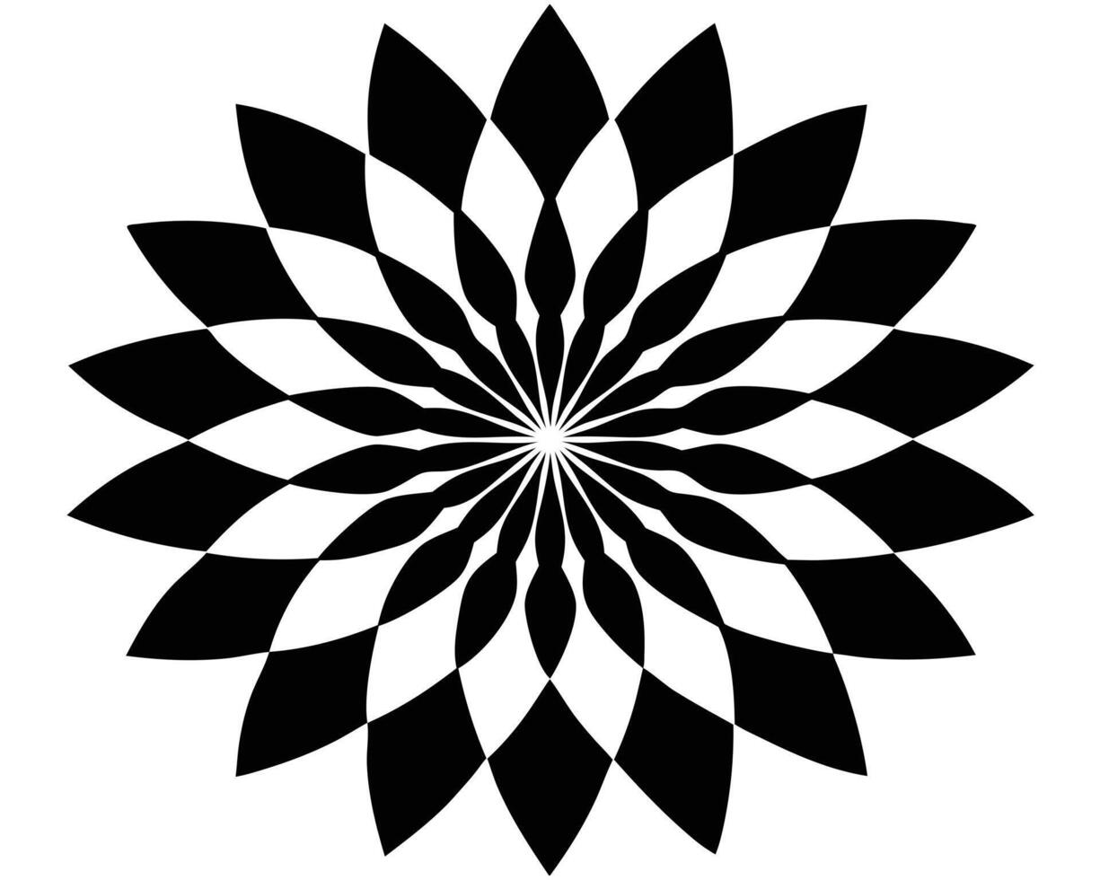 Stunning Black and White Abstract Floral Mandala Design, Elegant Geometric Pattern, Captivating Symmetrical Artwork, Intricate Rotating Flower Shape, Hypnotic Optical Illusion vector