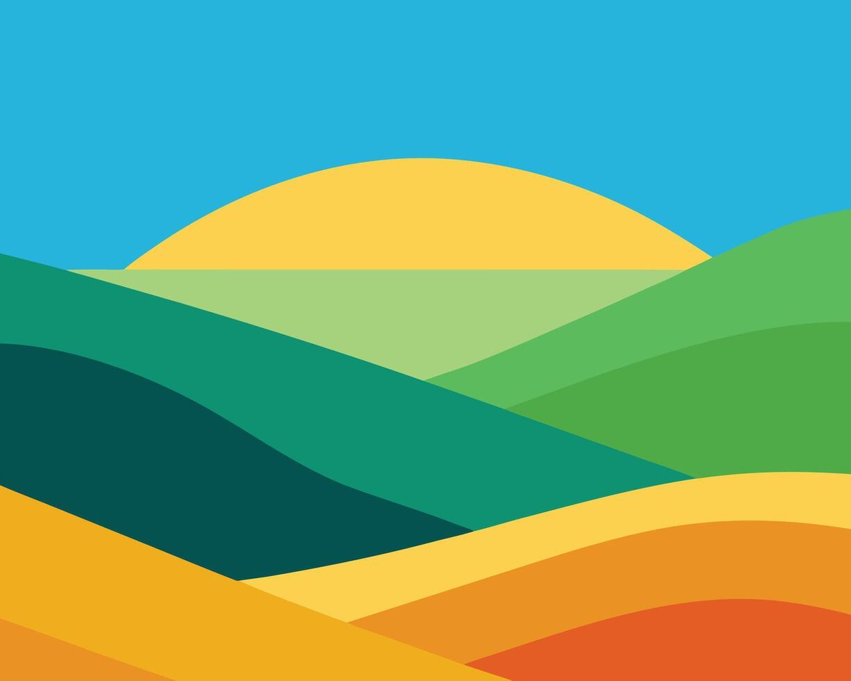 Serene Sunset Over Rolling Hills A Vibrant Abstract Landscape of Tranquil Beauty - Professional digital artwork with vibrant colors and detailed composition vector