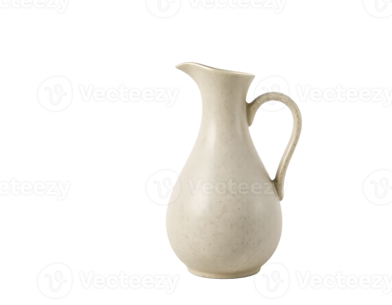 Cream-colored ceramic pitcher with handle and beak. png