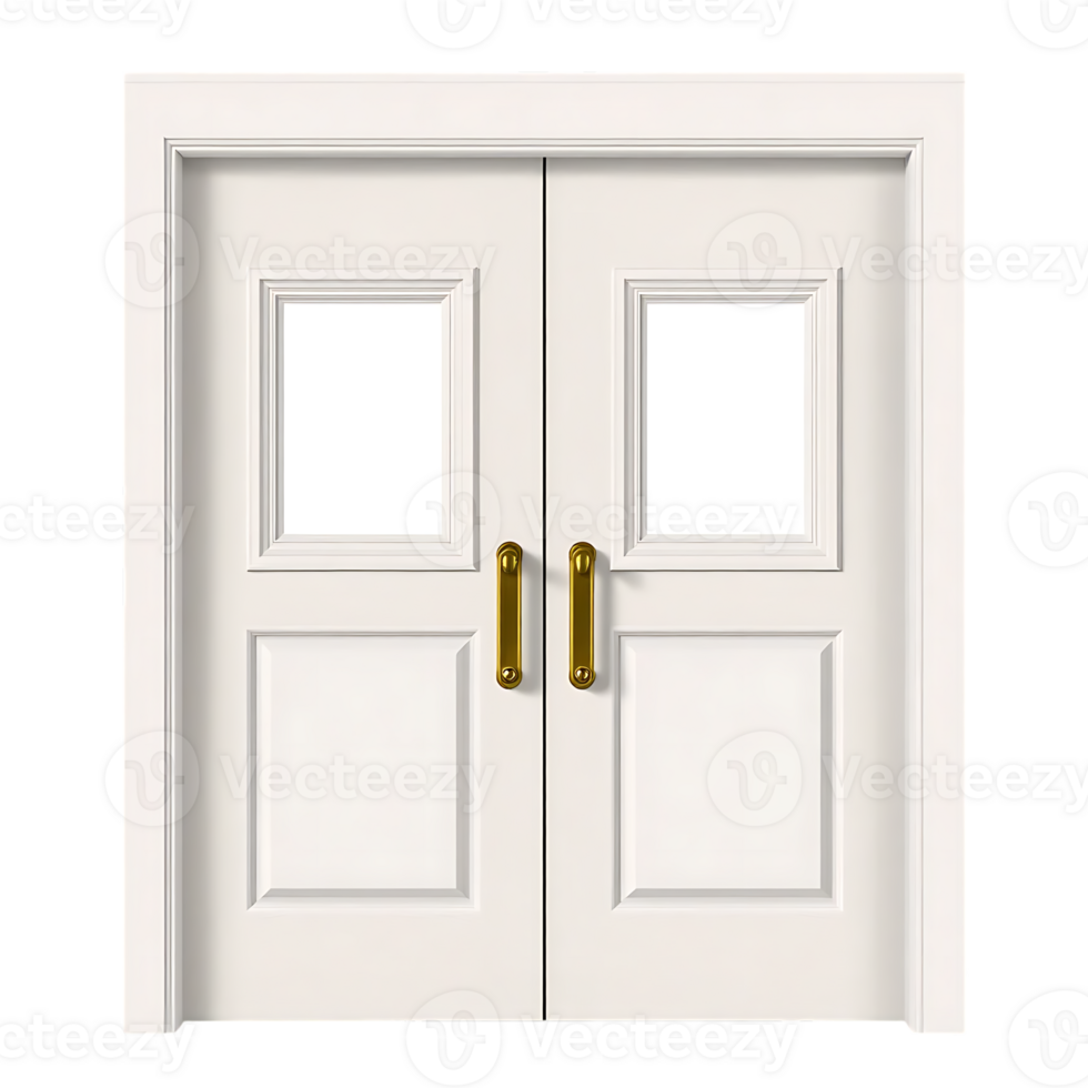 Elegant White Double Doors with Gold Handles png