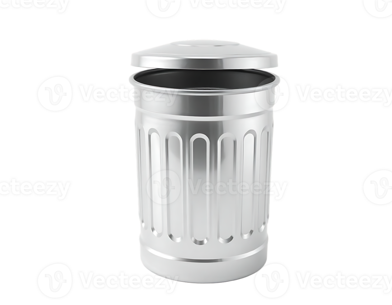 Shiny Stainless Steel Trash Can with Open Lid png
