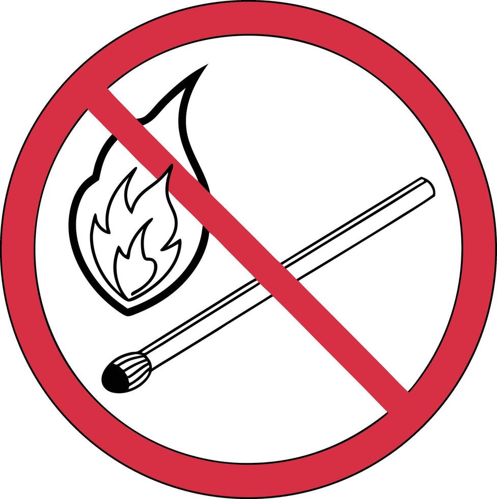No open flames or matches allowed sign with fire and matchstick symbol. vector