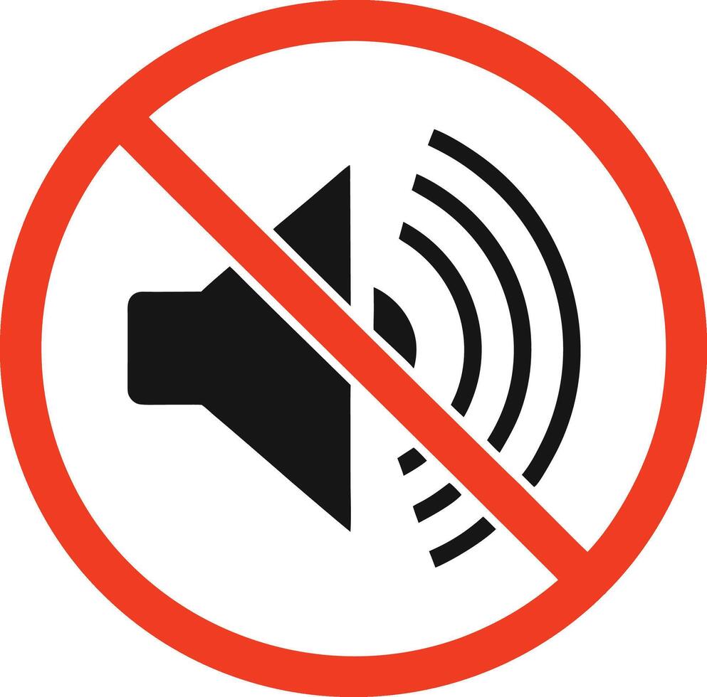 Muted speaker icon with a red prohibition circle and diagonal line. vector
