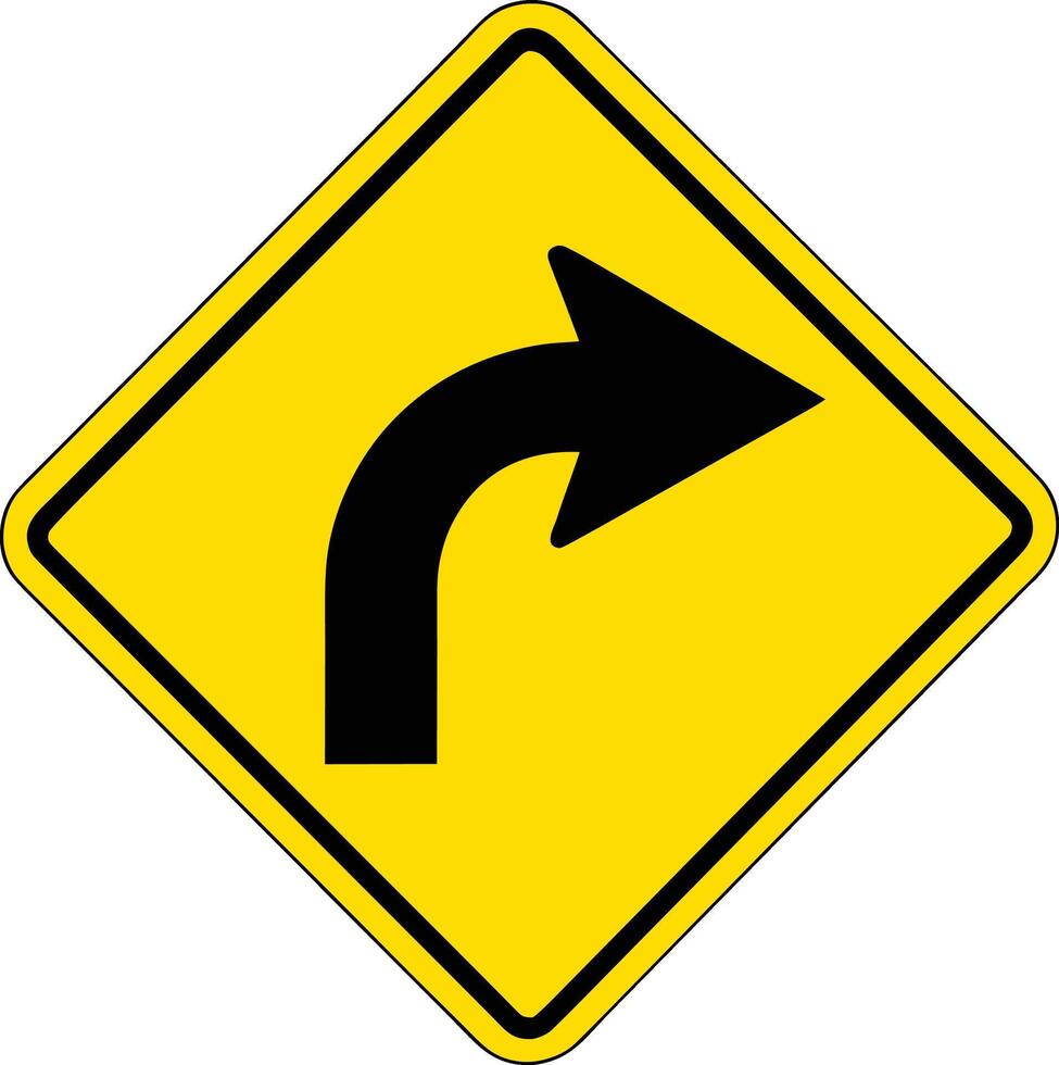 Yellow diamond traffic sign with a black arrow indicating a sharp right turn. vector