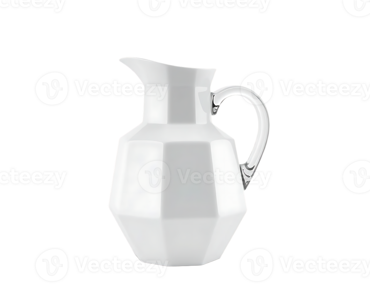 White Ceramic Pitcher with Handle on Transparent Background png