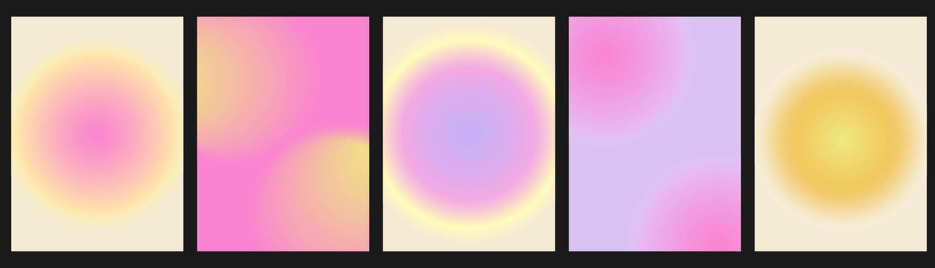 Aura radial gradient background. Modern aesthetic wall art collection. Y2k posters with blurred gradient circle vector