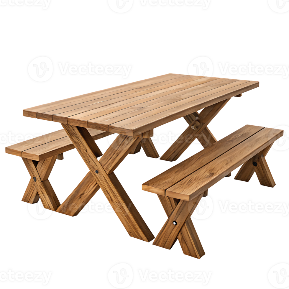 Natural Wood Picnic Table Set with Benches for Garden and Patio png