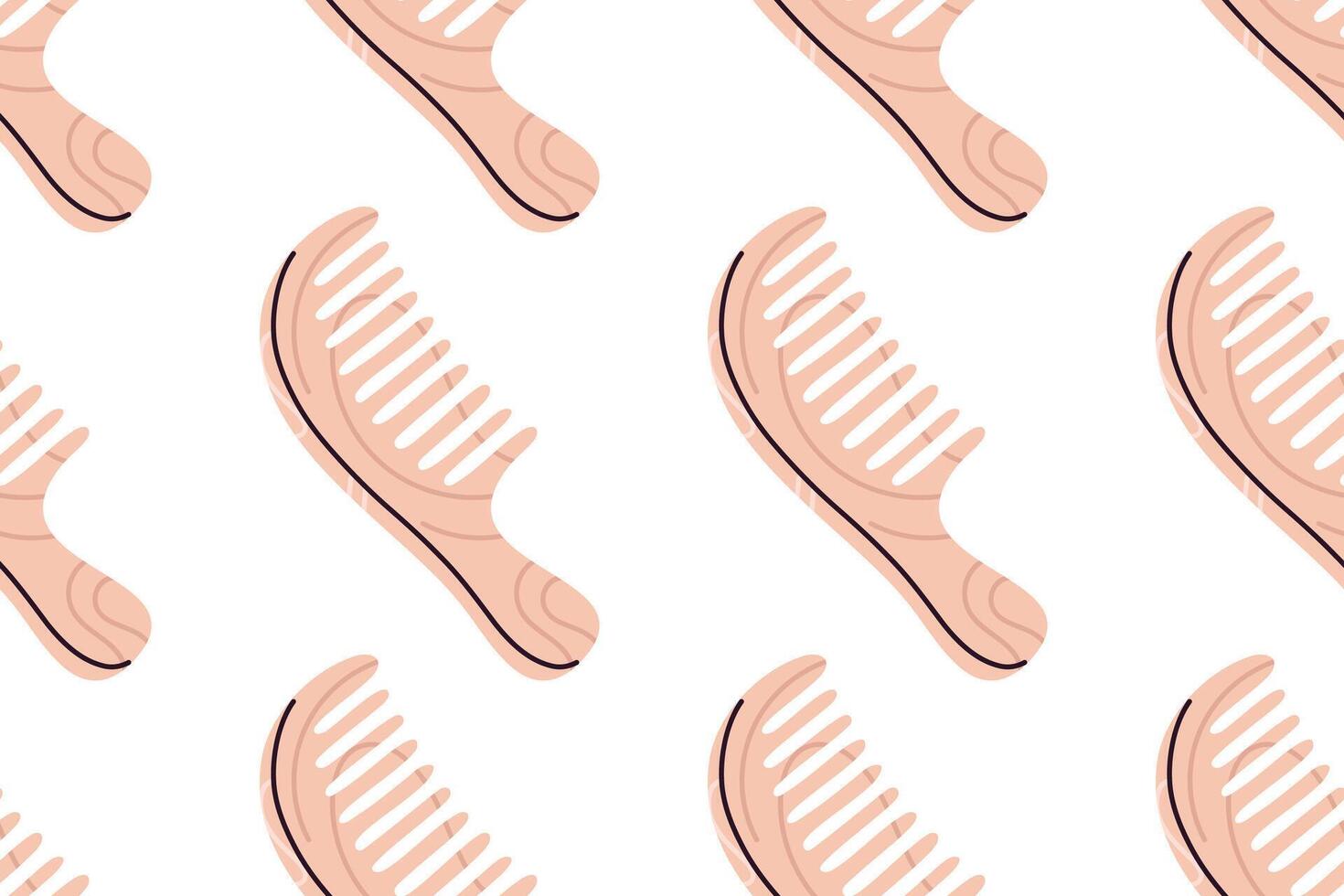 Repeating seamless pattern with wooden wide-tooth combs for grooming and detangling thick hair vector