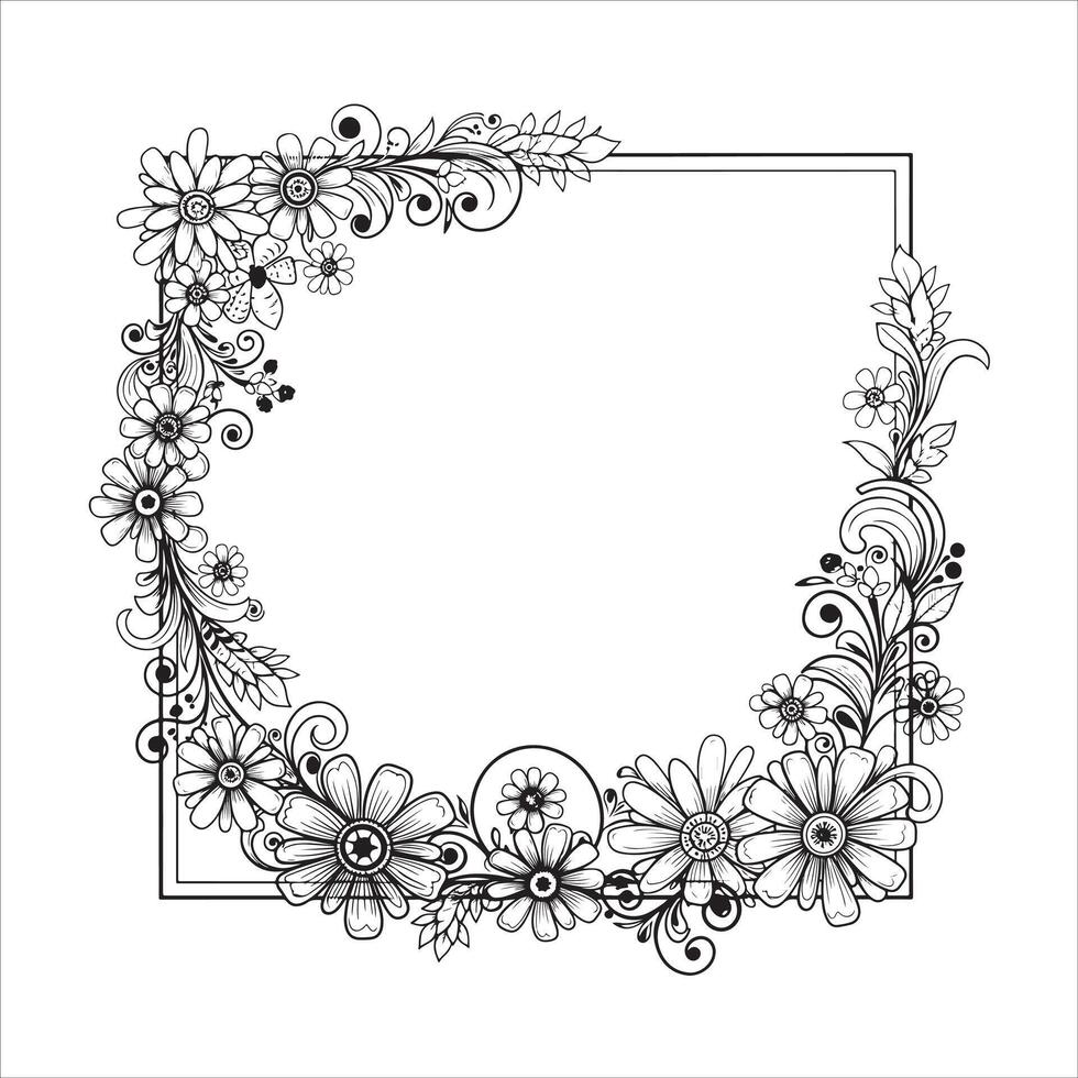 Abstract floral background design with a flower border frame vector