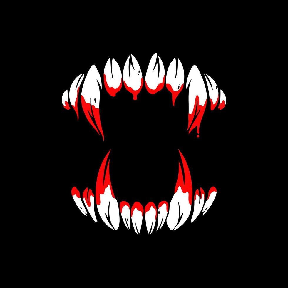 abstract aesthetic vampire fang with blood tribal tattoo vector