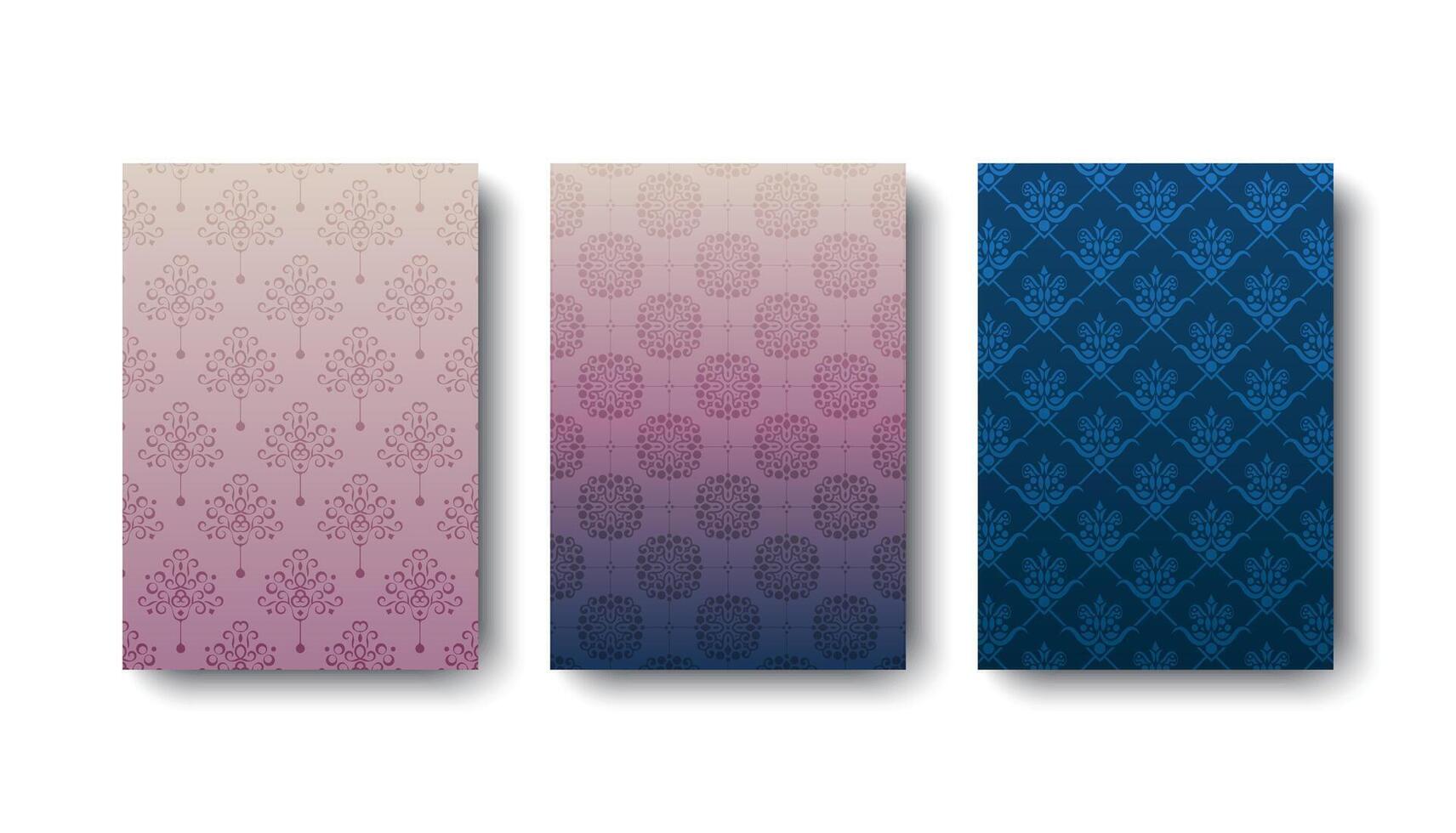 Damask Abstract Pattern Book Cover Set in Gradient Color Scheme vector