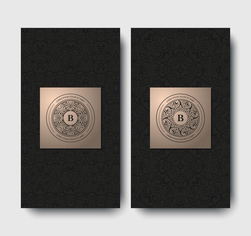 Elegant Ornamental Initial B Letter Logo on Black Pattern Background Card vector