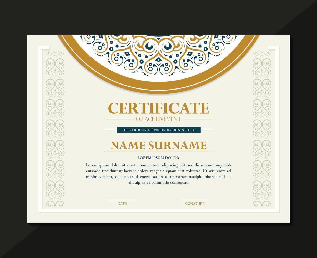 Elegant Ornamental Certificate of Achievement Template for Formal Recognition. vector