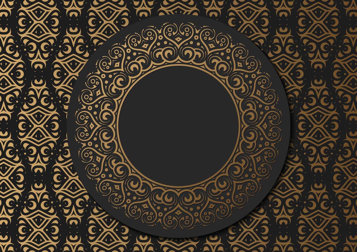 Ornate Decorative Round Frame with Golden Pattern on Dark Background vector