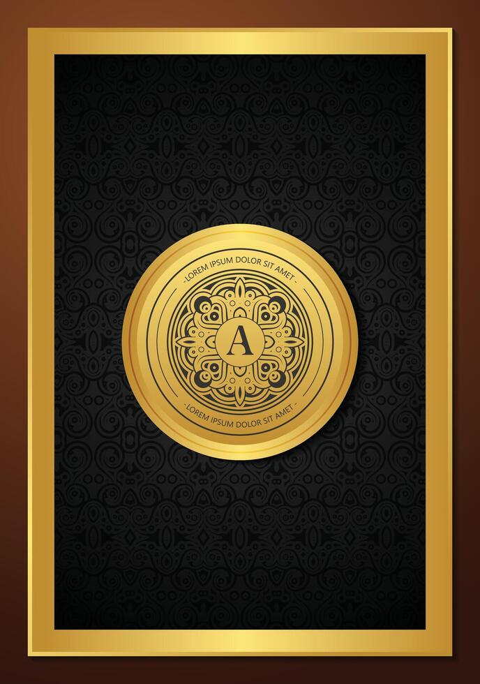 Gold Framed Letter A Emblem on Dark Damask Background vector