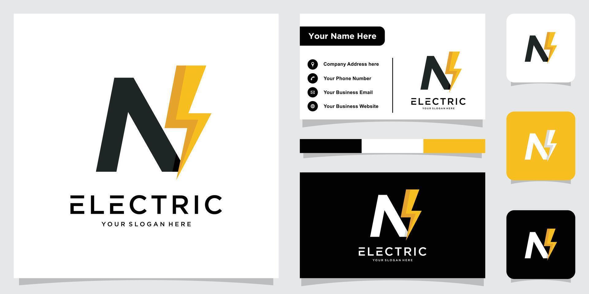 Abstract N letter electric energy logo template element with business card design vector