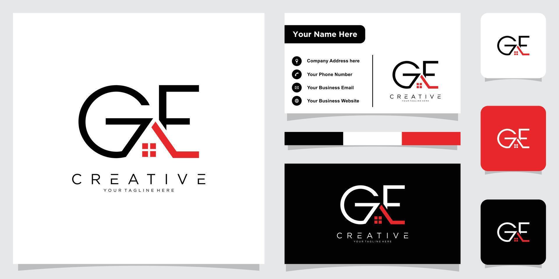 Initial GE or EG letter logo design with business card design vector