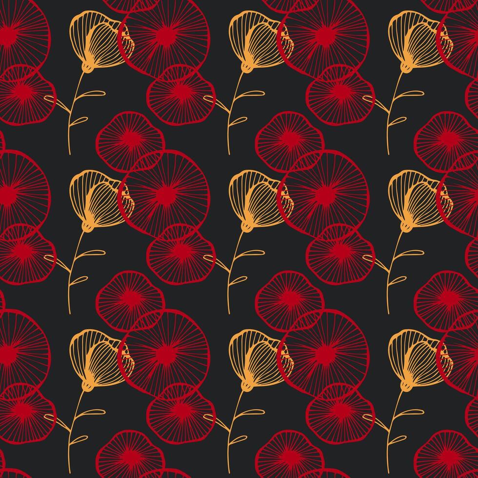 Floral pattern with red and yellow flowers vector