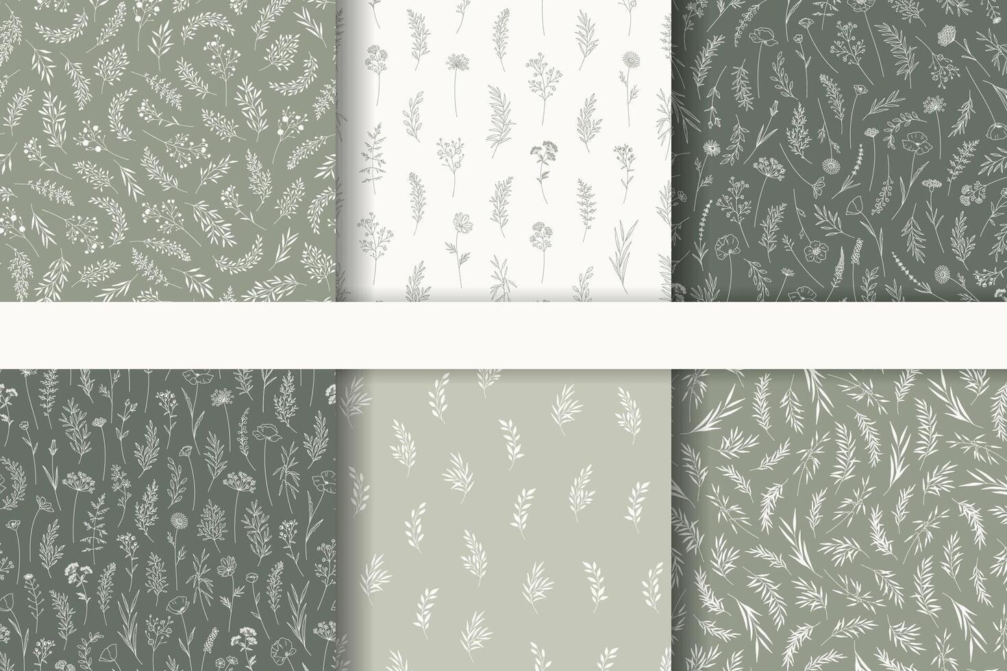 Floral patterns in green and white vector