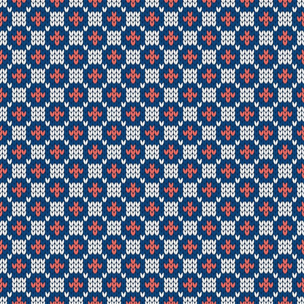 Winter knitted pattern. Nordic style ornament. Holiday background. Grid pattern, seamless wool texture. vector