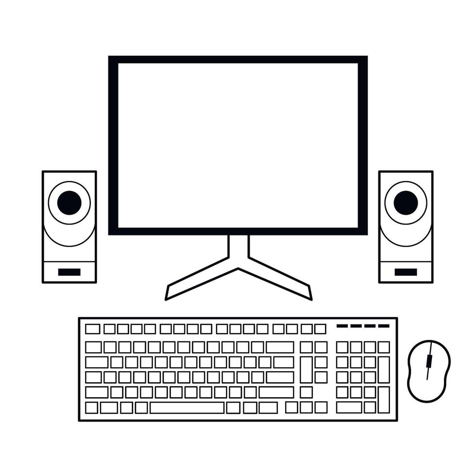Computer monitor, keyboard, mouse and speakers vector