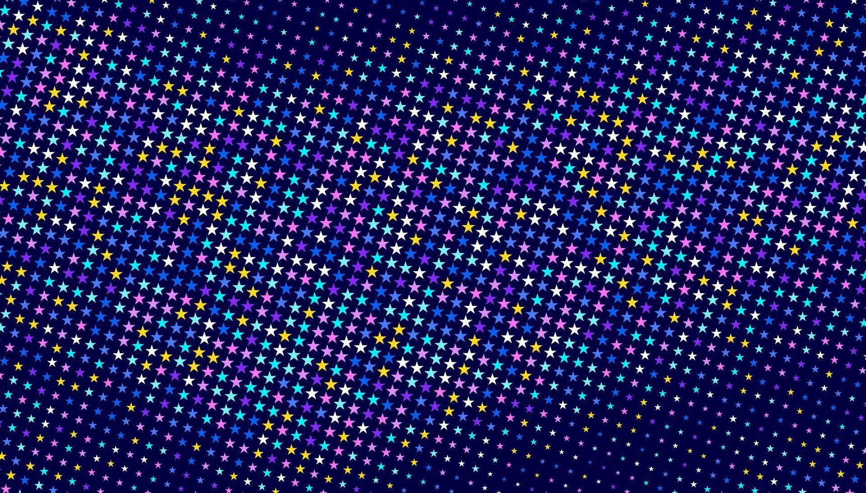 Colorful stars forming a diagonal pattern on a dark blue background, fading out at the bottom vector