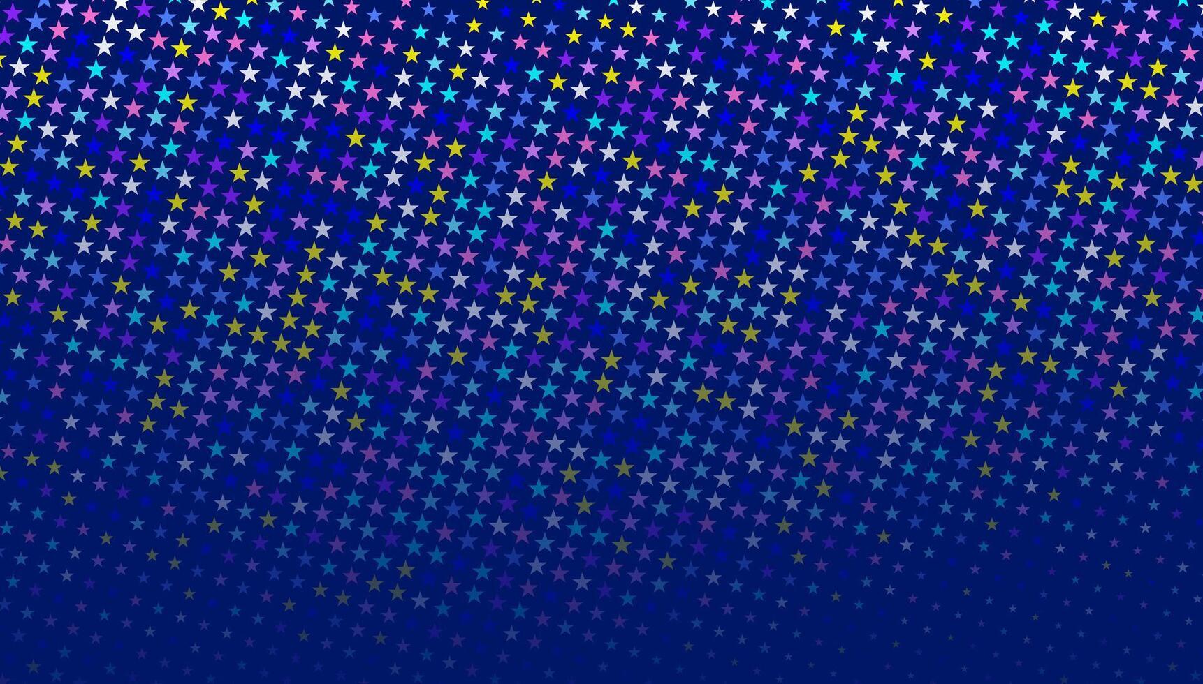 Colorful stars forming a diagonal pattern on a blue gradient background, fading out at the bottom.Abstract background. vector