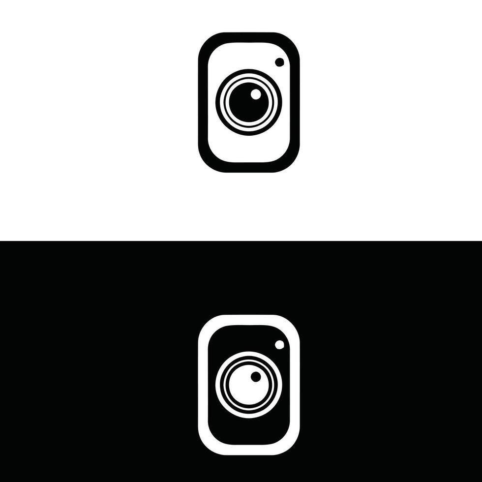 A camera logo with a black and white background vector