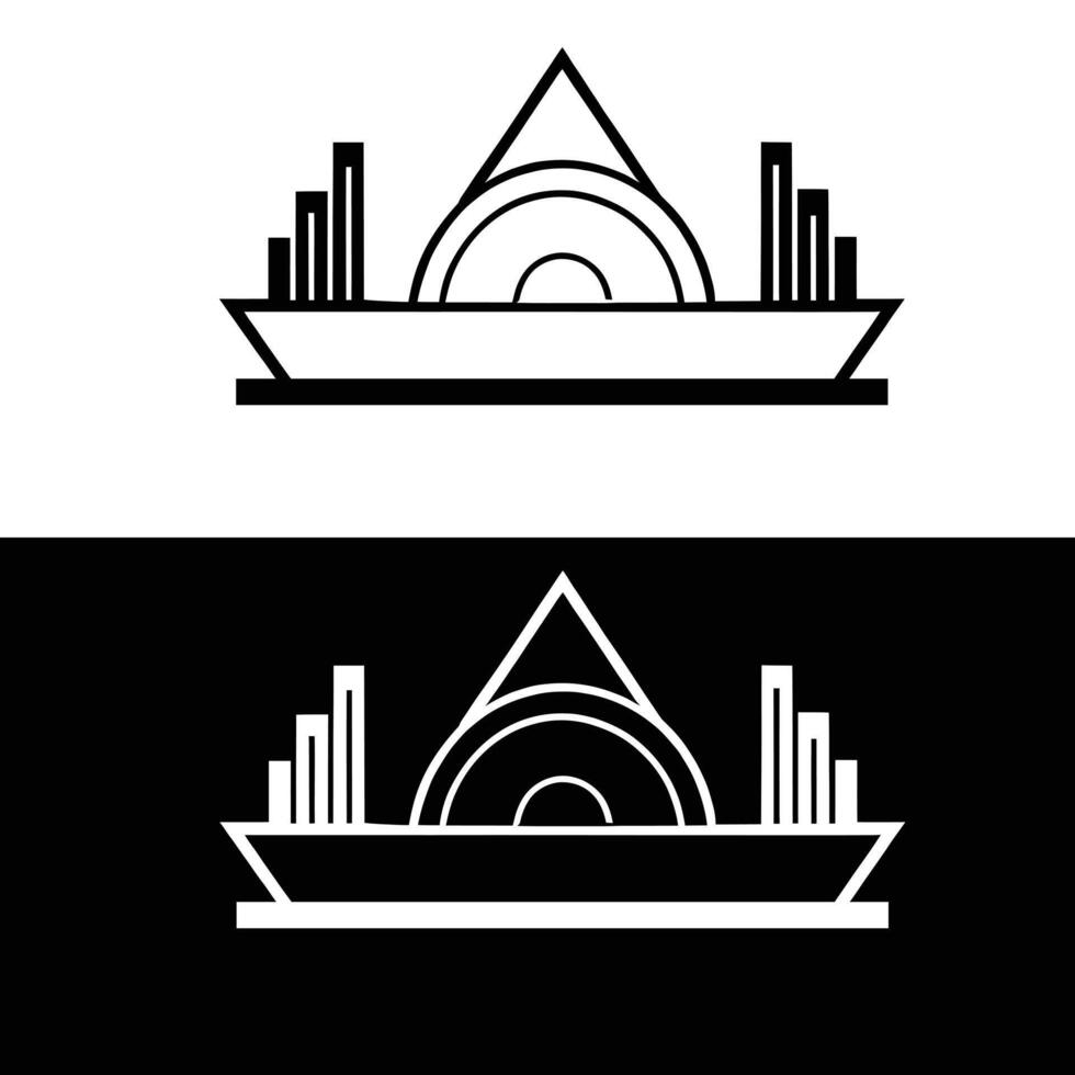 A black and white logo with a triangle and a pyramid vector