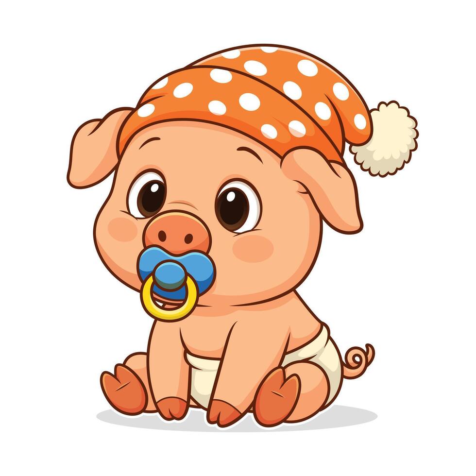 Cute Baby Pig Cartoon illustration vector