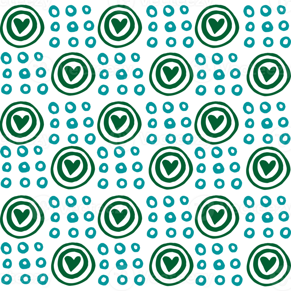 Blue and green circles and hearts seamless pattern png