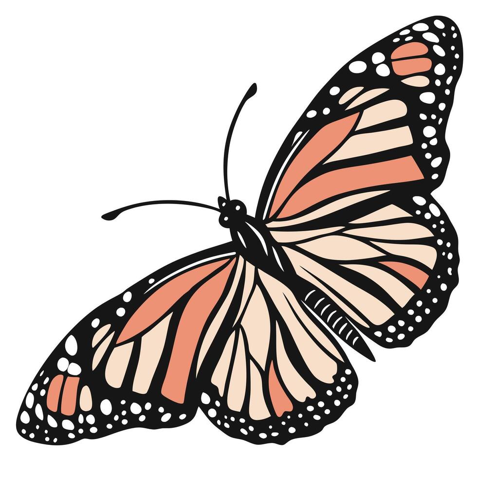Elegant Peach Monarch Butterfly in Flight, a Serene Illustration Against White Background - Professional digital artwork with vibrant colors and detailed composition vector
