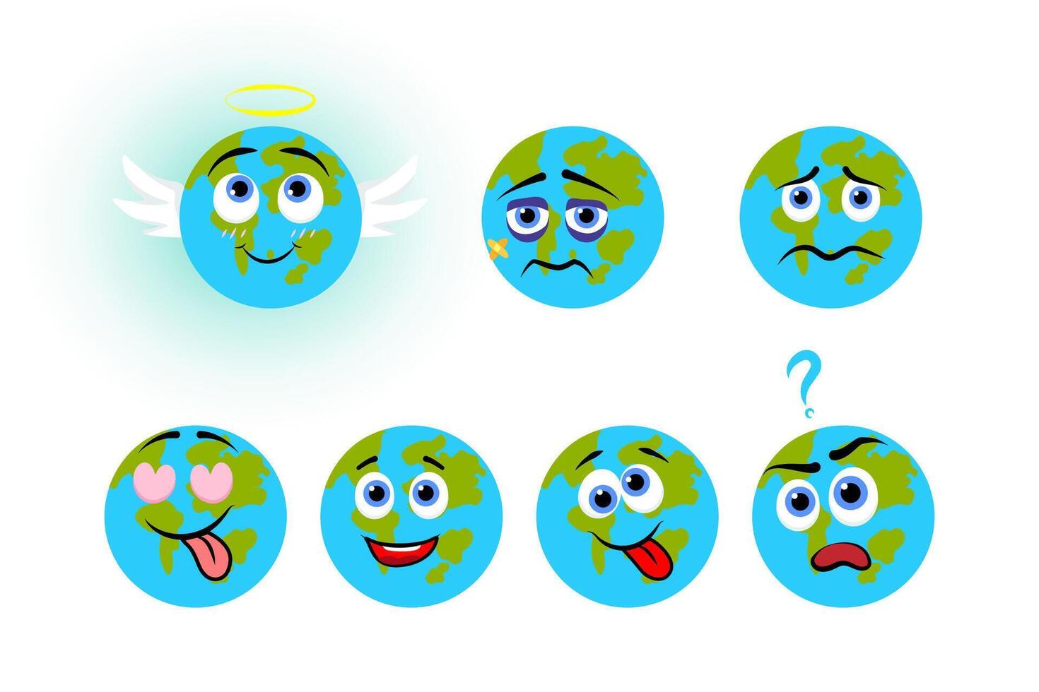 Cute Earth cartoon mascot with different emotions. vector