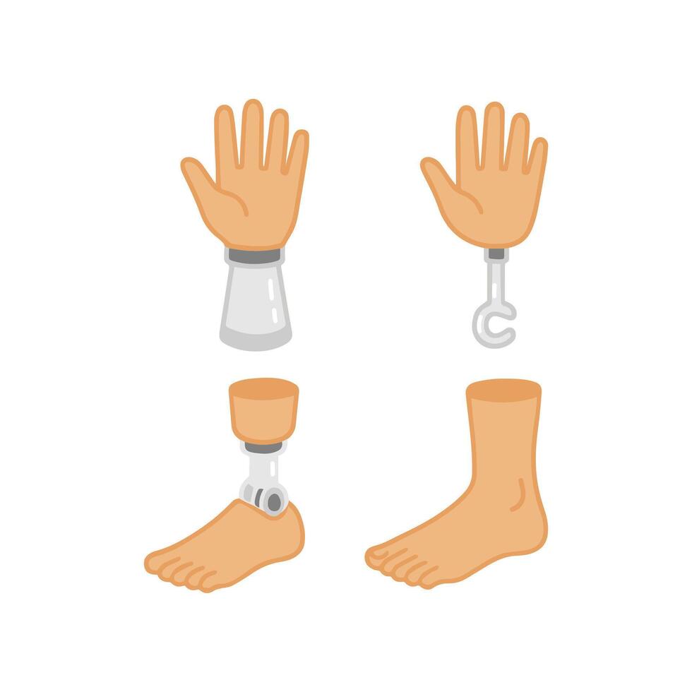 Hand and leg prosthesis icon set. vector