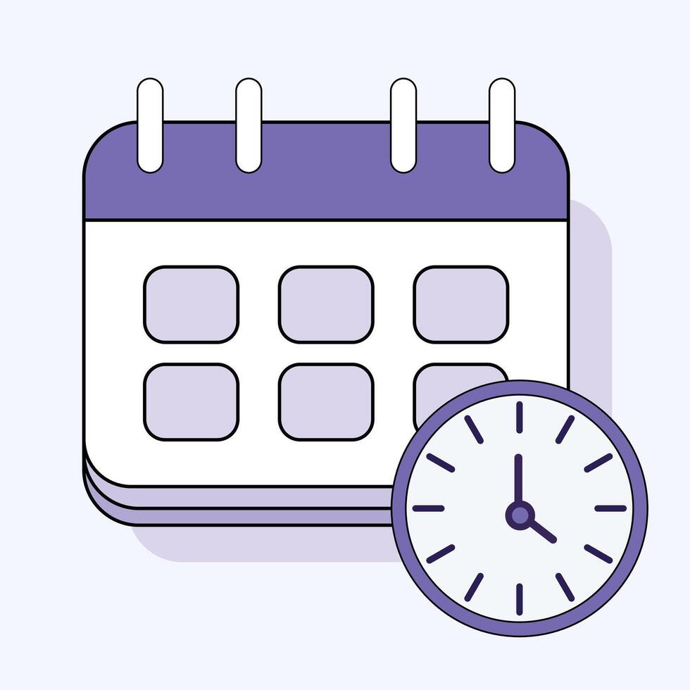 2D Purple Calendar with Clock Icon Reminder Notification and UI Planner Illustration vector