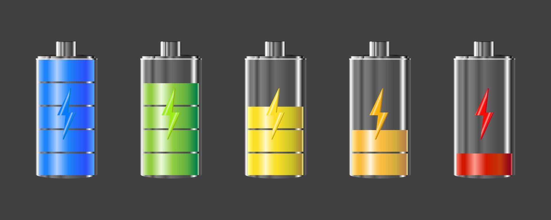 3D battery charge design on gray background. Full charge energy for mobile phone. Accumulator indicator icon of power level. vector