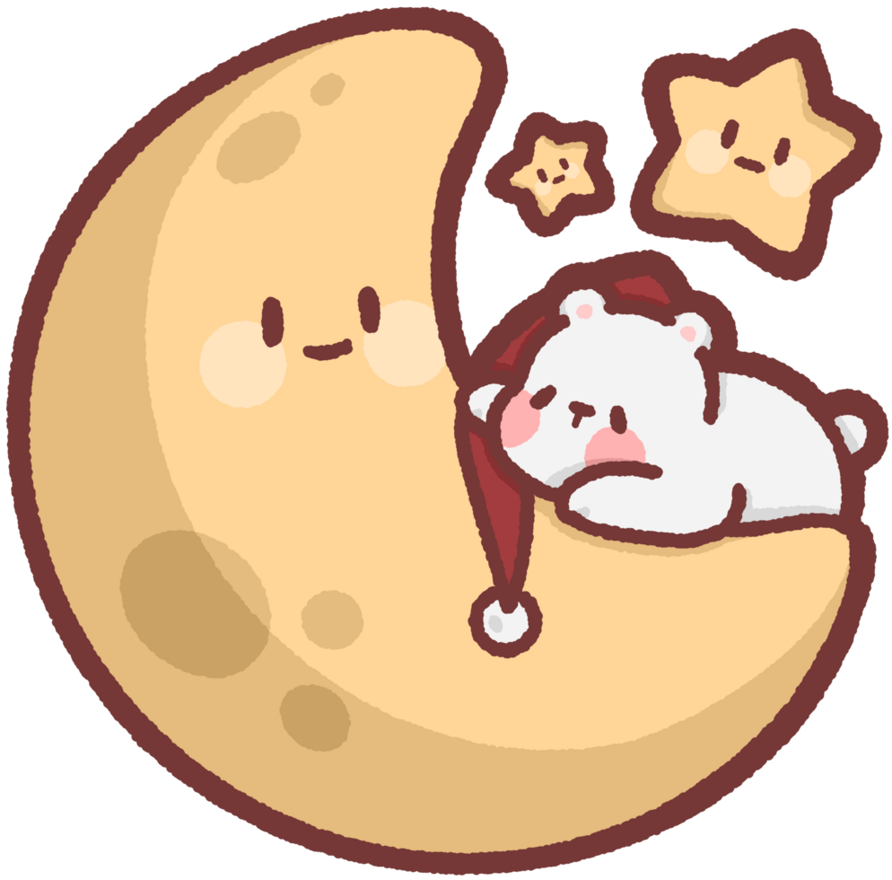 polar bear sleeping on the moon with stars png