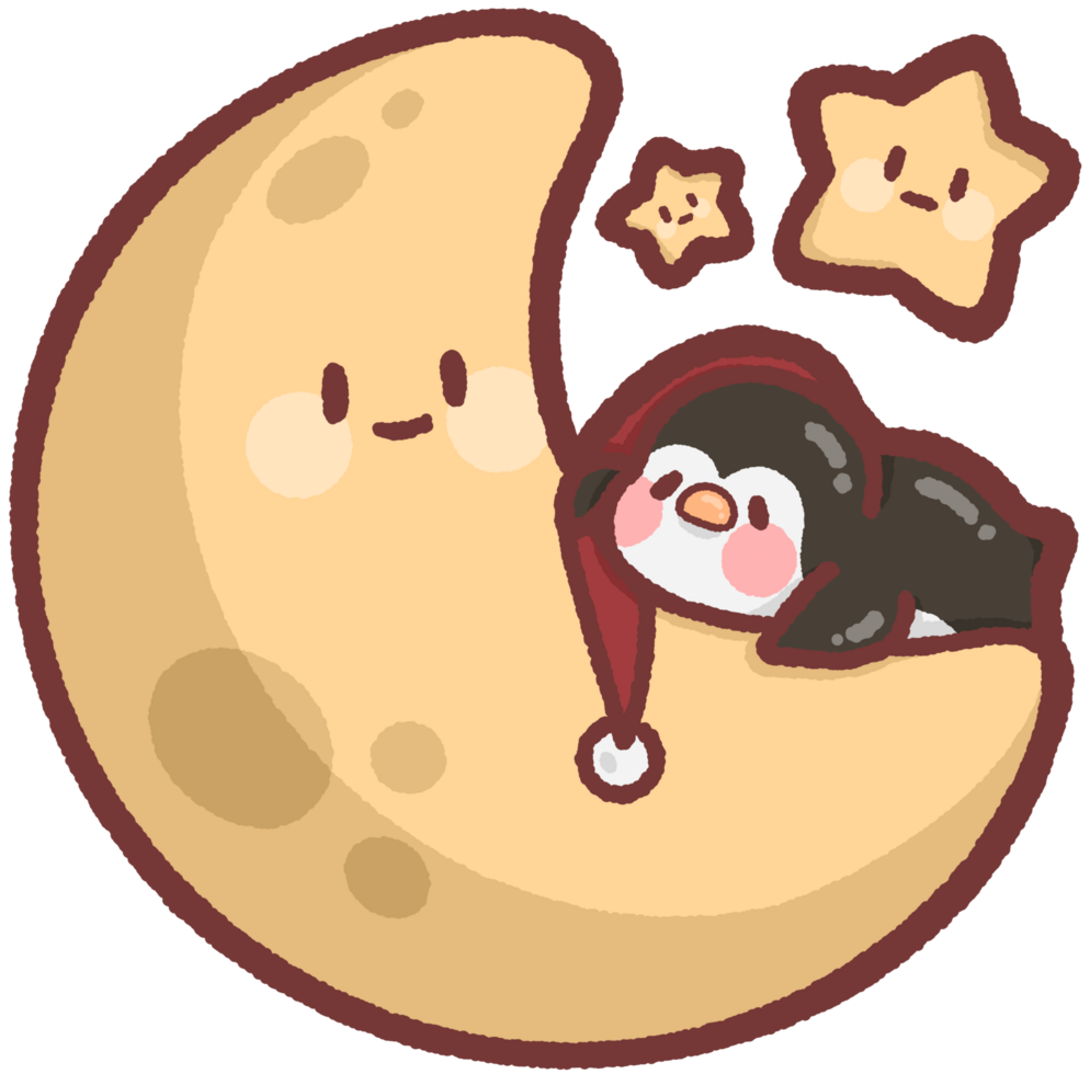 penguin sleeping on the moon with stars png