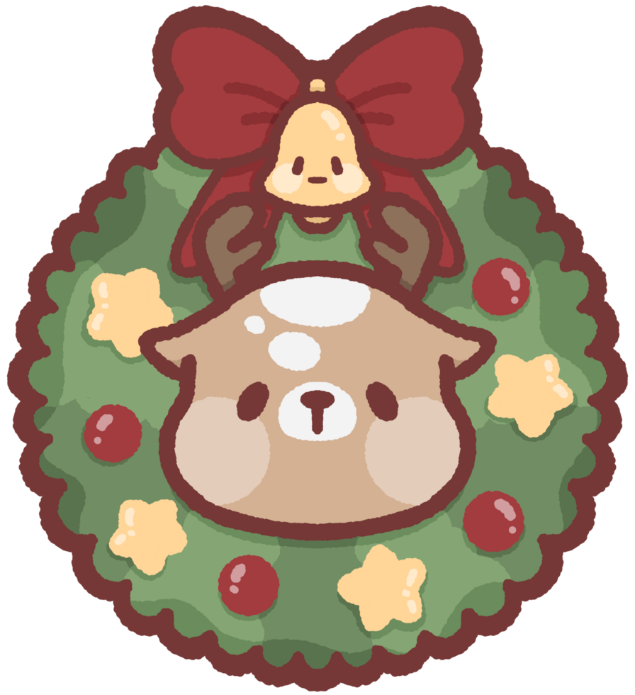 Deer wearing a Christmas wreath png