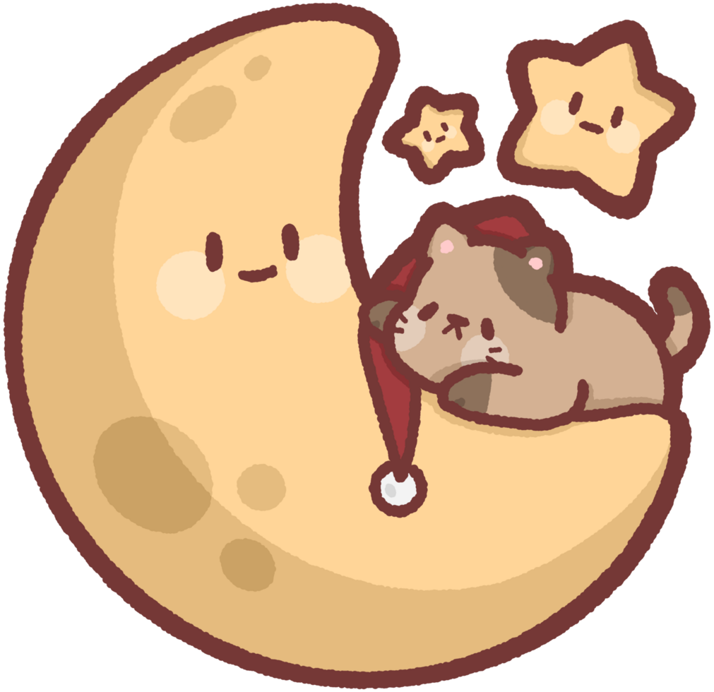 cat sleeping on the moon with stars png