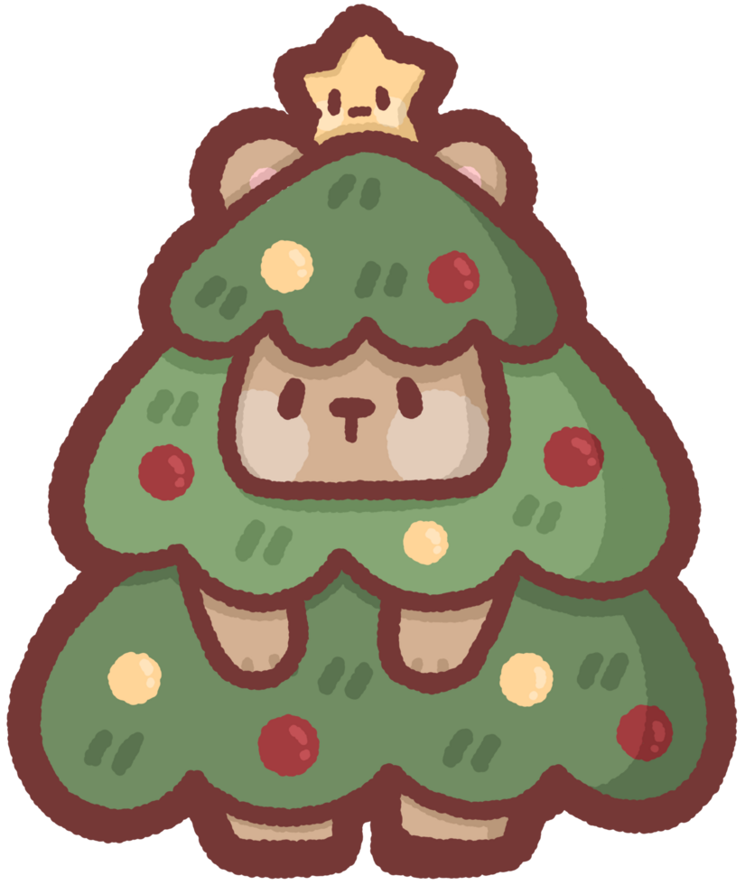 Grizzly bear wearing a Christmas tree costume png