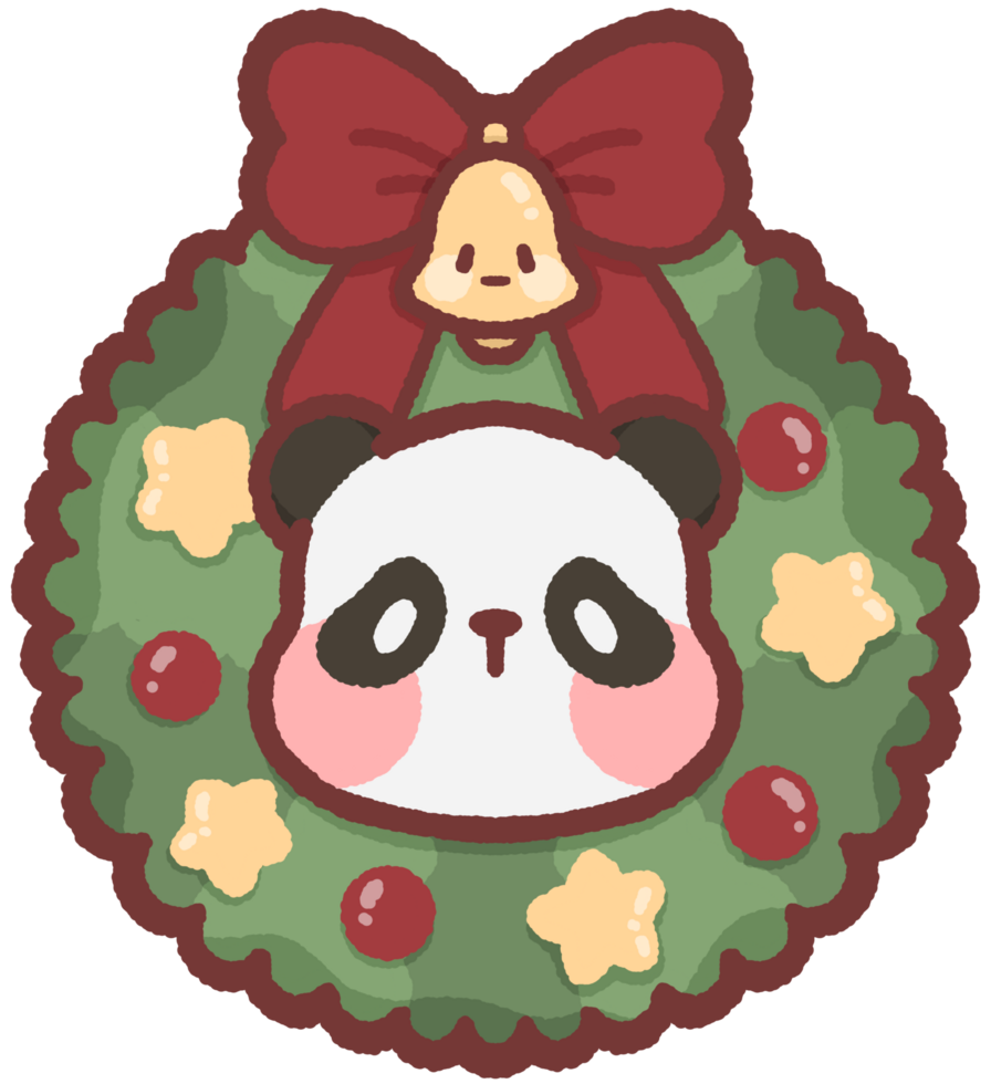 Panda wearing a Christmas wreath png