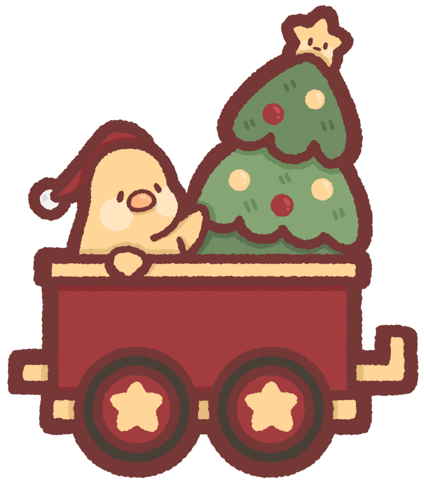 Chicken in a train with Christmas tree png