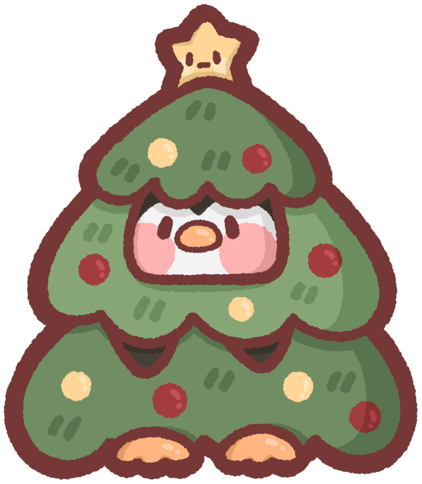 Penguin wearing a Christmas tree costume png