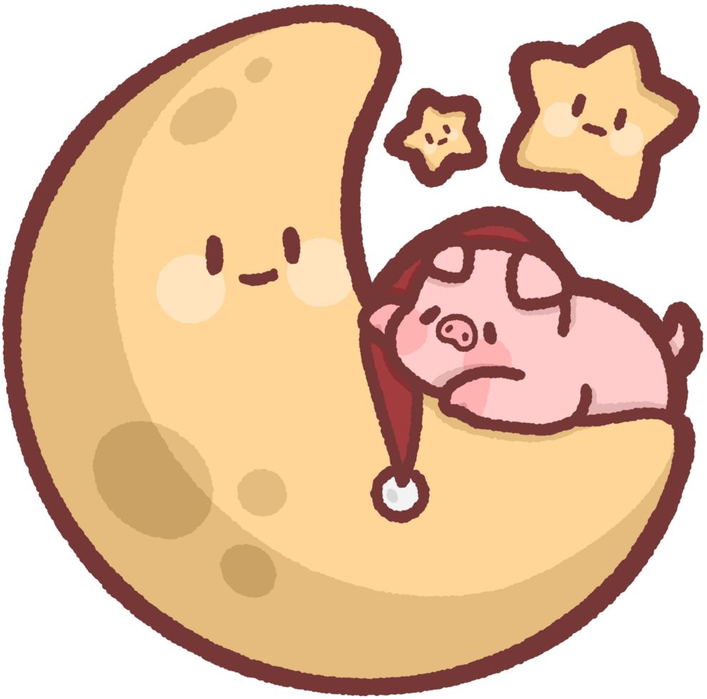 pig sleeping on the moon with stars png